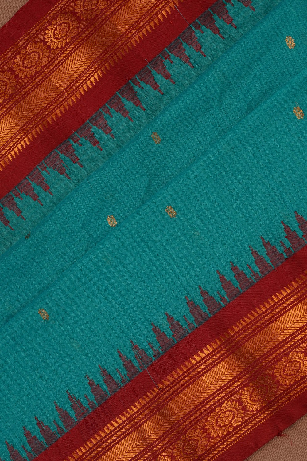 Image of Gadwal Cotton Silk Sea Blue Saree